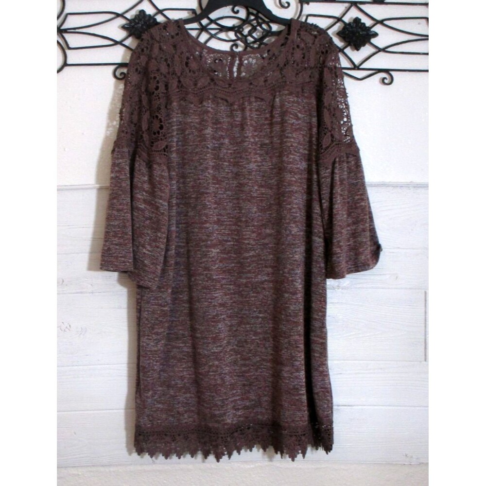 Rebellion Knit Tunic Women's Top Size 2X Long Sleeve Mauve Round Neck